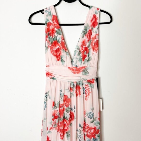 LULUS Garden Meandering Blush Floral Print Maxi Dress Side slit Chiffon Size XS - Picture 3 of 16